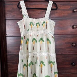 Calypso St. Barth Cream Maxi Dress with Green and Yellow Palm Print